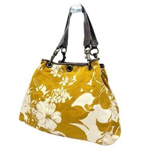 Miu Miu | Dark Gold Floral Print Canvas & Brown Leather Shoulder Hobo Bag, VGUC
